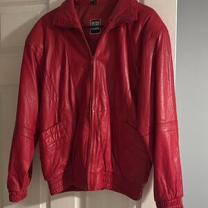 Red Leather Bomber Jacket